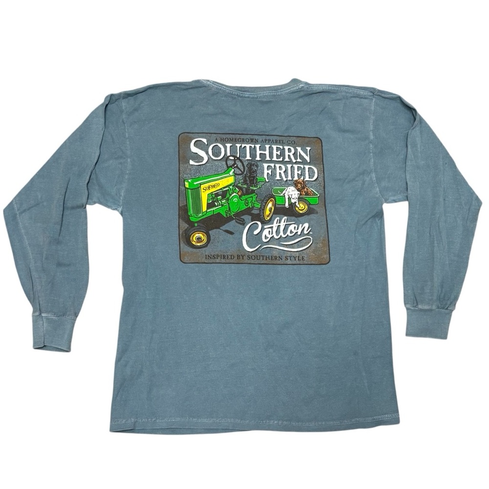Southern Fried Cotton Tractor Dog Long-sleeve Tshirt Youth Size Large